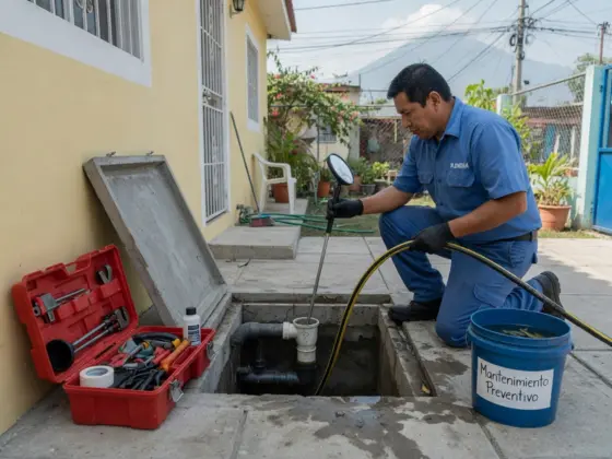 Plomero dando mantenimiento preventivo a una instalación